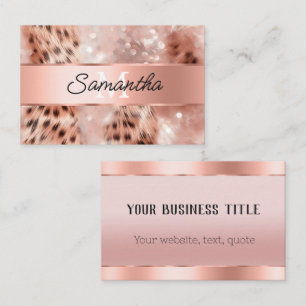 Glam Rose Gold Leopard Monogram Business Card