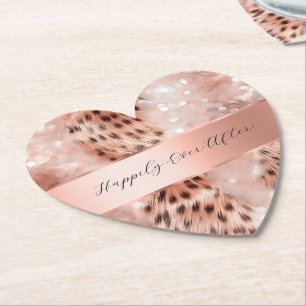 Glam Rose Gold Leopard Wedding Paper Coaster