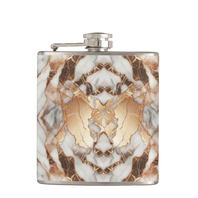 Glam Rose Gold Luxurious Trendy Marble  Hip Flask (Front)