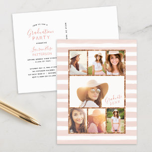 Glam Rose Gold Photo Collage Graduation Invitation