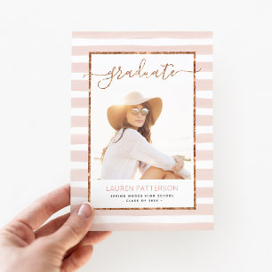 Glam Rose Gold Photo Graduation Announcement