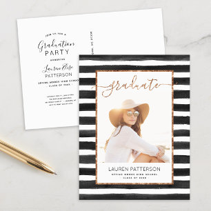 Glam Rose Gold Photo Graduation Party Invitation Postcard