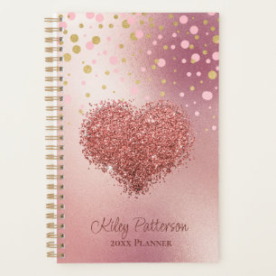 Glam Rose Gold Pink Glitter Heart Girly Planner