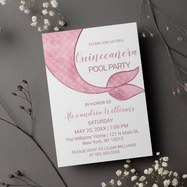 Glam Rose Gold Pink Mermaid Tail Quinceañera  Invitation (Glam Rose Gold Pink Mermaid Tail Quinceañera Invitation )