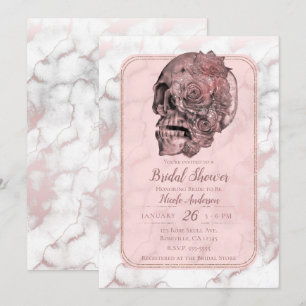 Glam Rose Gold Pink Skull Marble Bridal Shower Invitation