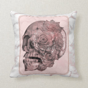 Glam Rose Gold Pink Skull Marble Cushion