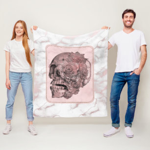 Glam Rose Gold Pink Skull Marble Fleece Blanket