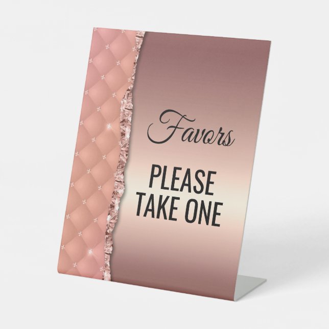 Glam Rose Gold Ripped Glitter Metallic Favours Sig Pedestal Sign (Front)