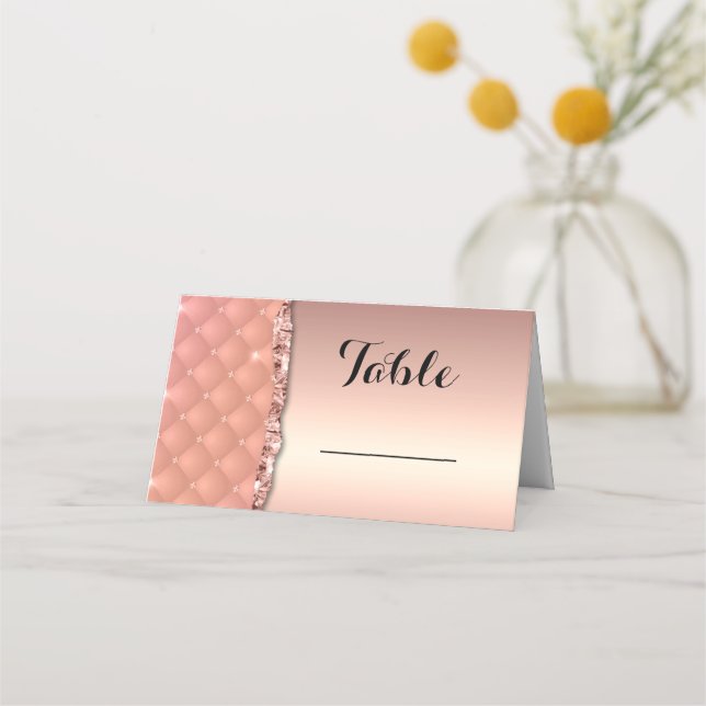 Glam Rose Gold Ripped Glitter Metallic Place Card (Front)