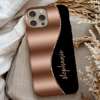 Glam Rose Gold Signature Faux Foil Wave Black