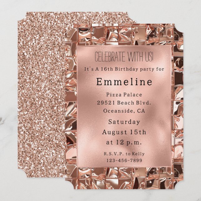 Glam Rose Gold Squares Invitation (Front/Back)
