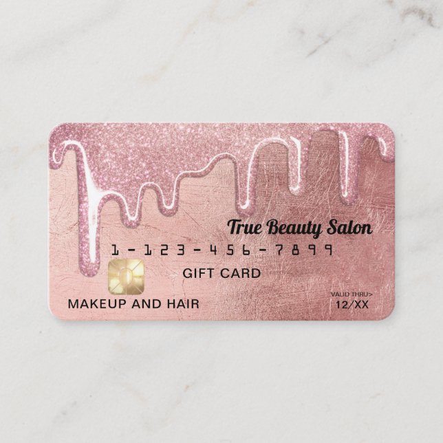 Glam Rose Gold Thick Glitter Drips Gift Credit Business Card (Front)