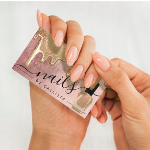 Glam Rose Gold Thick Glitter Drips Polish Nails Business Card