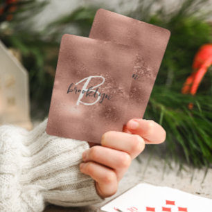 Glam Rose Gold Trendy Script Monogram Playing Cards