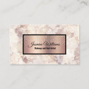 Glam Rose Gold Veined Marble and Gold Foil Glitter Business Card