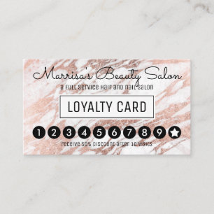 Glam Rose Gold White Marble Loyalty Discount Punch Card