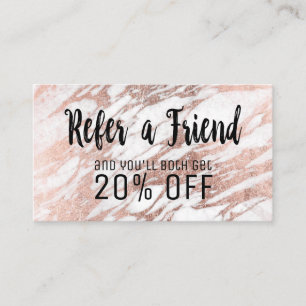 Glam Rose Gold White Marble Referral Card