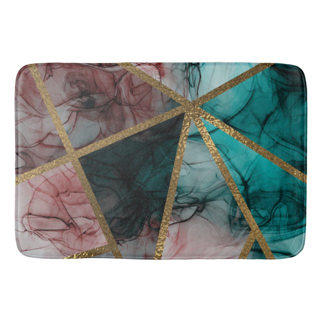 Glam Rust Blush Teal &amp; Gold Chic Modern Glamour Bath Mat (Front)