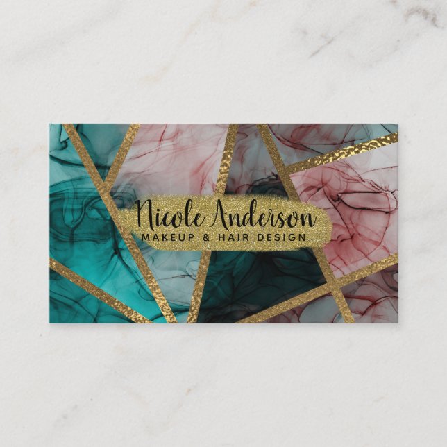 Glam Rust Blush Teal & Gold Chic Modern Glamour Business Card (Front)