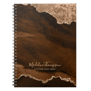 Glam Rust Gold Velvet Agate Geode Script Notebook