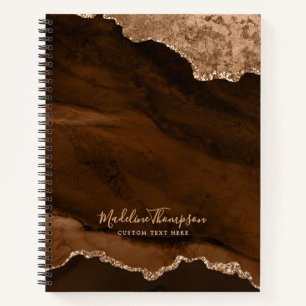 Glam Rust Gold Velvet Agate Geode Script Notebook