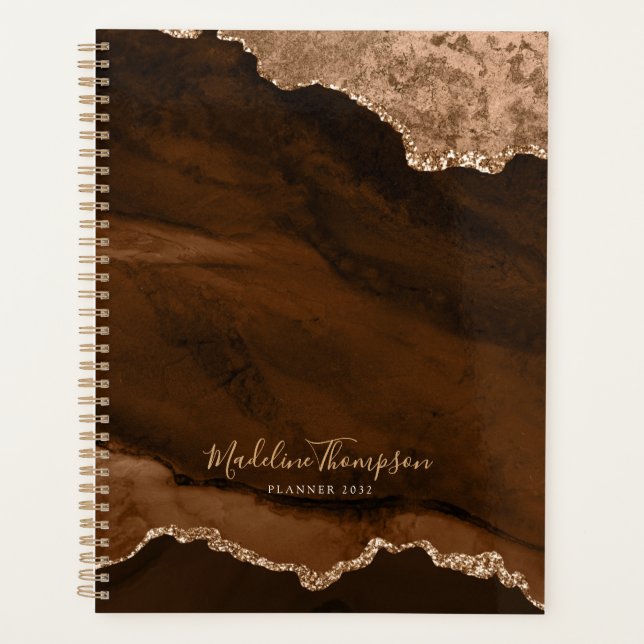 Glam Rust Gold Velvet Agate Geode Script Planner (Front)