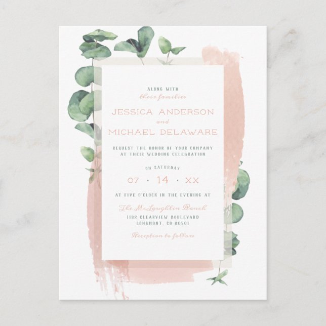 Glam Sage Green Painted Branches Special Wedding Invitation Postcard (Front)
