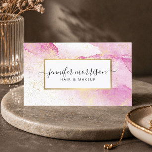 Glam Script Pink Watercolor with Faux Gold Dust Business Card