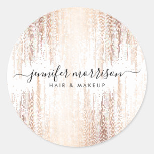 Glam Script Rose Gold Confetti Rain Classic Round Sticker