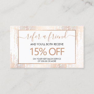 Glam Script Rose Gold Confetti Rain Referral Business Card