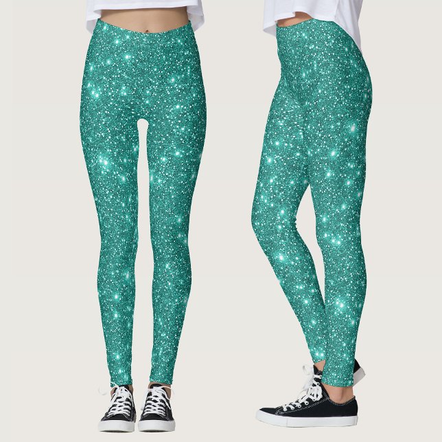 Glam Shimmer Turquoise Aqua Blue Glitz Glitter Leggings (Creator Uploaded)