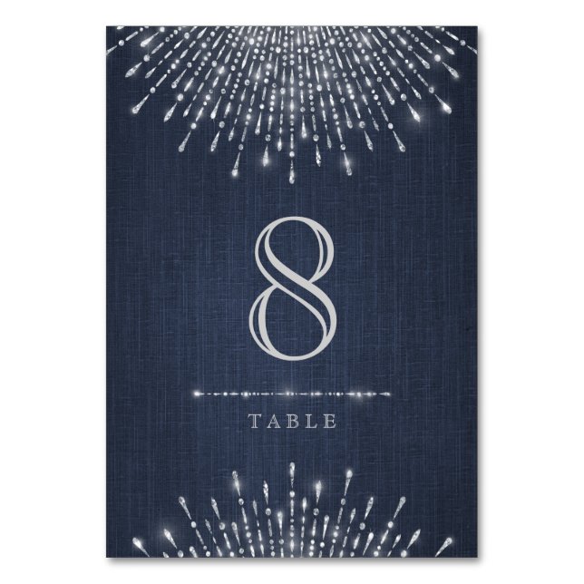 Glam silver art deco vintage wedding table card (Front)