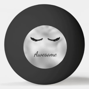 Glam Silver Black Eyelashes Awesome Personalized Ping Pong Ball
