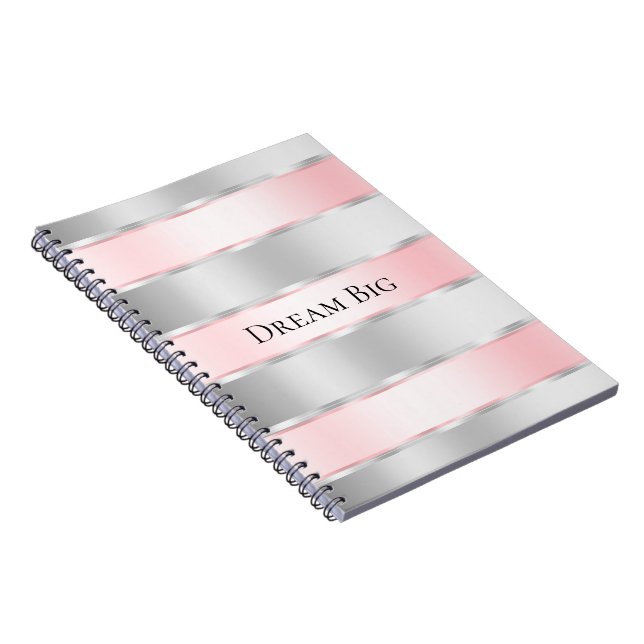 Glam Silver Blush Pink Ribbon  Notebook (Right Side)