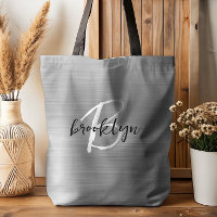 Glam Silver Brushed Metal Black White Monogram 