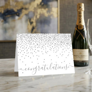 Glam Silver Confetti Script Congratulations Card