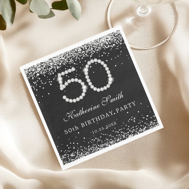 Glam Silver Diamonds 50th Birthday Party  Napkin (Creator Uploaded)