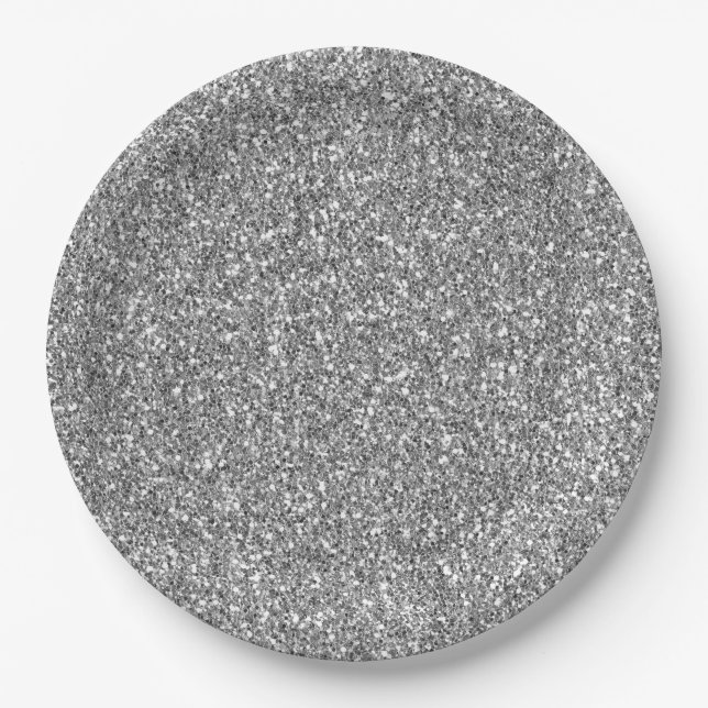 Glam Silver Faux Glitter Paper Plate (Front)