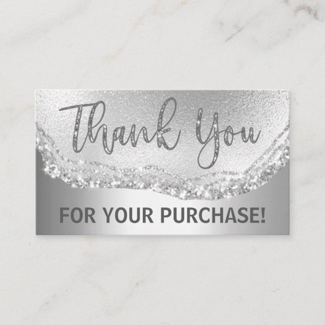 Glam Silver Foil Agate Thank You Purchase Insert (Front)