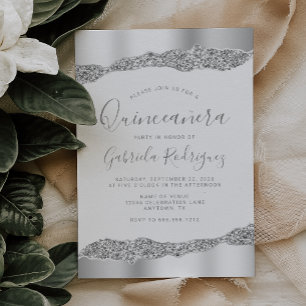 Glam Silver Foil Glitter Quinceañera Invitation