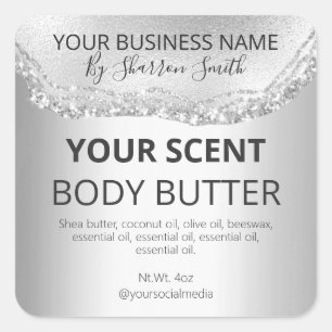Glam Silver Glitter Agate Product Business Labels