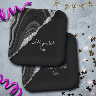 Glam Silver Glitter Black Festive Paper Plate