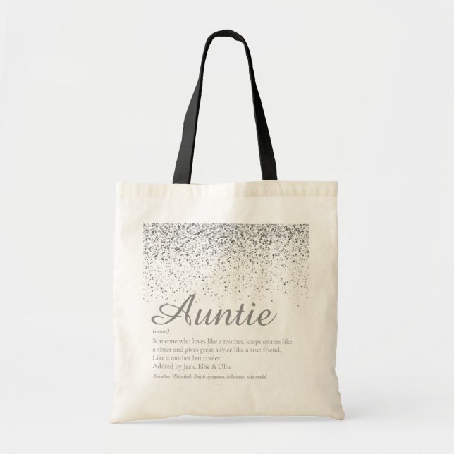 Glam Silver Glitter Cool Auntie Aunt Definition   Tote Bag (Front)