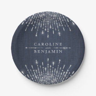 Glam silver glitter deco vintage wedding monogram paper plate