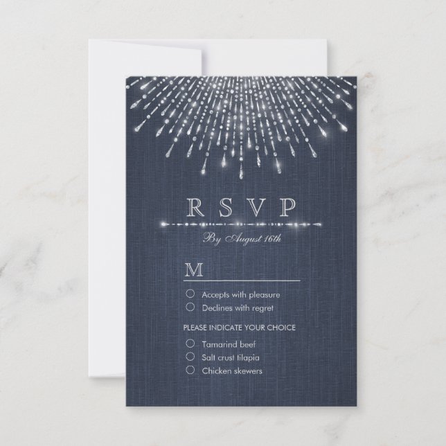 Glam silver glitter deco vintage wedding RSVP Card (Front)