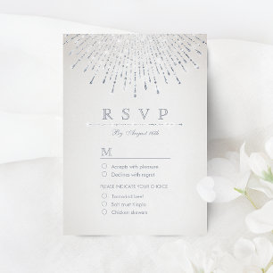 Glam silver glitter deco vintage wedding RSVP Card
