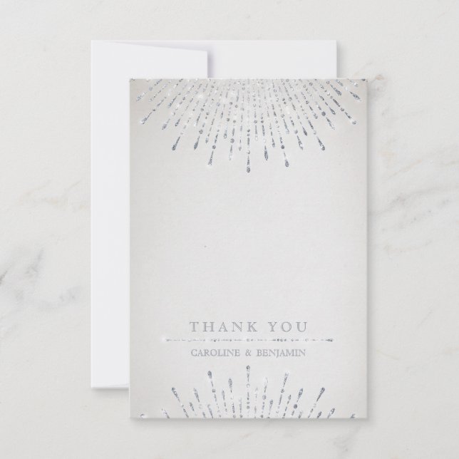 Glam silver glitter deco vintage wedding thank you (Front)