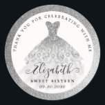 Glam Silver Glitter Dress 16th Birthday Thank You Classic Round Sticker<br><div class="desc">Modern Glam Silver Glitter Sparkle Dress 16th Birthday Thank You Classic Round Sticker</div>
