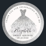 Glam Silver Glitter Dress 16th Birthday Thank You Classic Round Sticker<br><div class="desc">Modern Glam Silver Glitter Sparkle Dress 16th Birthday Thank You Classic Round Sticker</div>