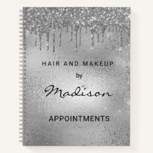 Glam Silver Glitter Drip Hair And Makeup Notebook